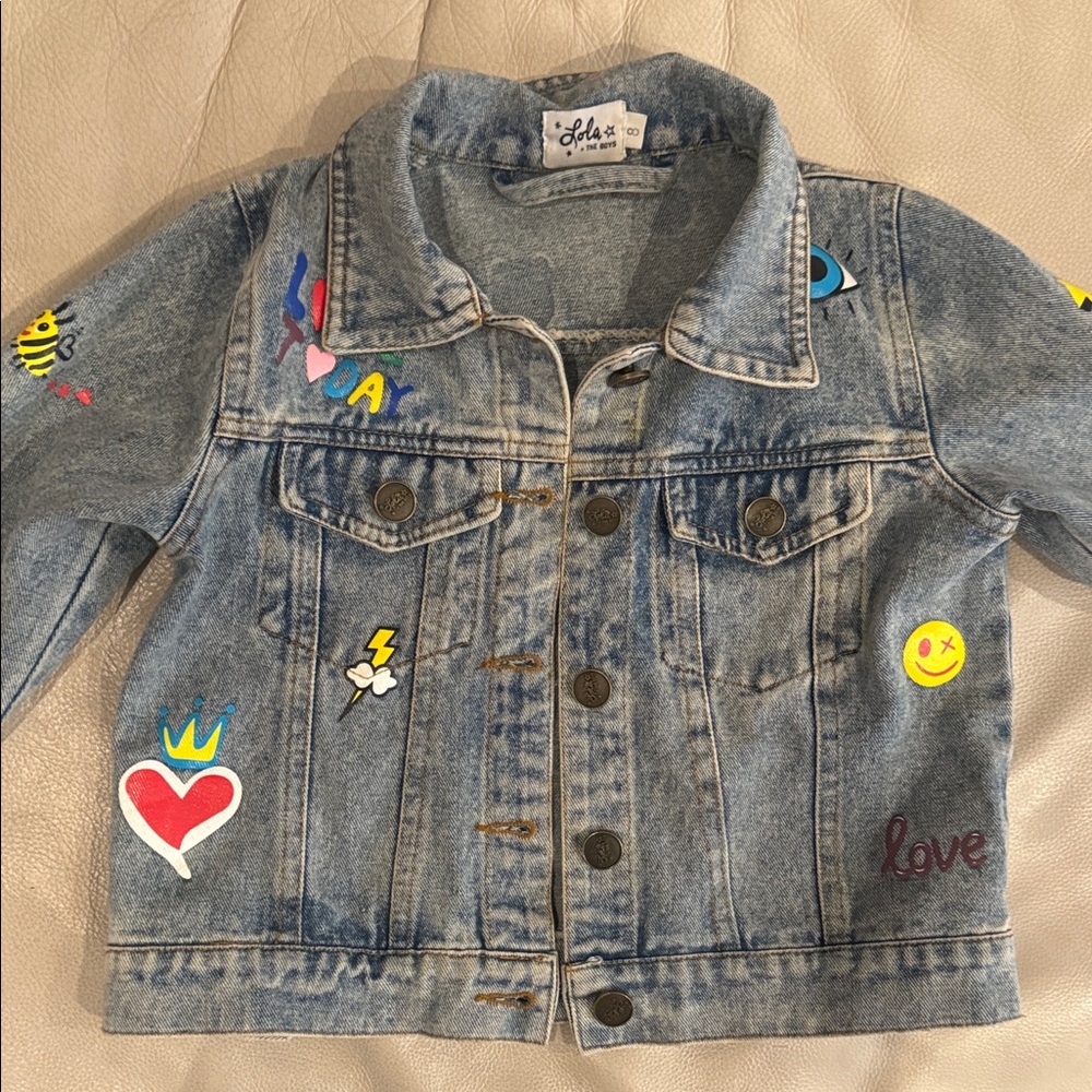 Lola + The Boys Light Blue Denim Jacket with Colorful Patches